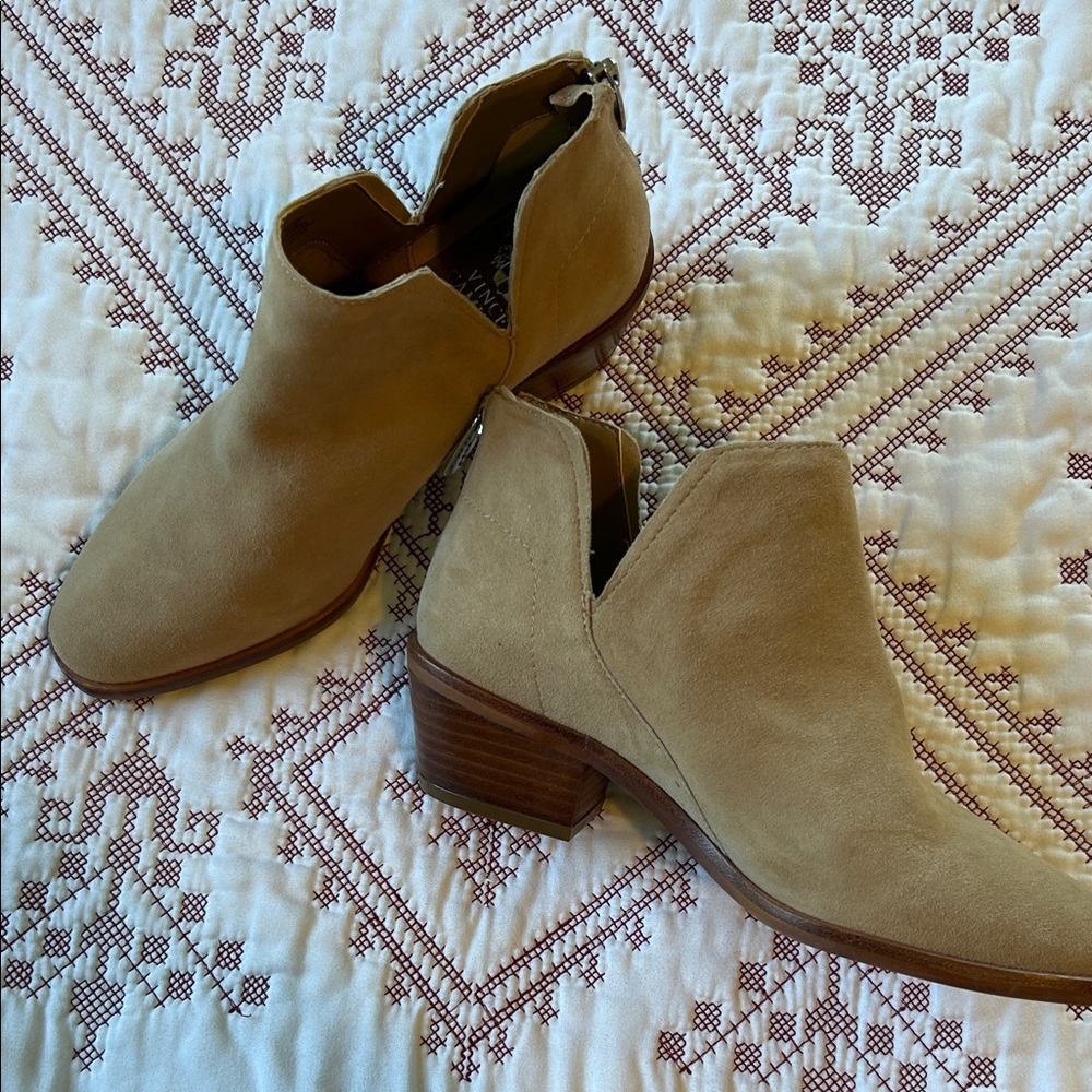 Vince Camuto Abrinna Neutral Tan Suede Cutout Ankle Booties